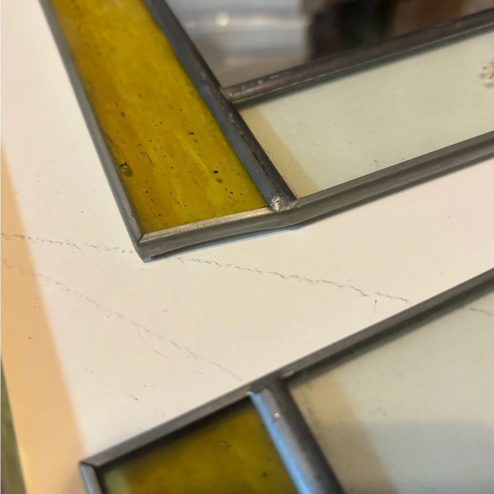 Elegant vintage Yellow and pressed flower Wall Mirror Set. Rare find!